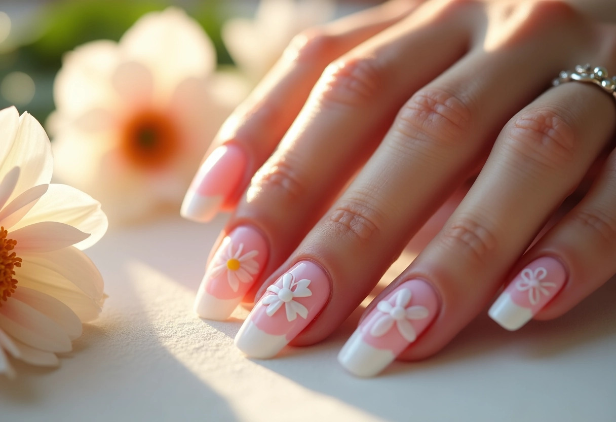 ongles gel floral